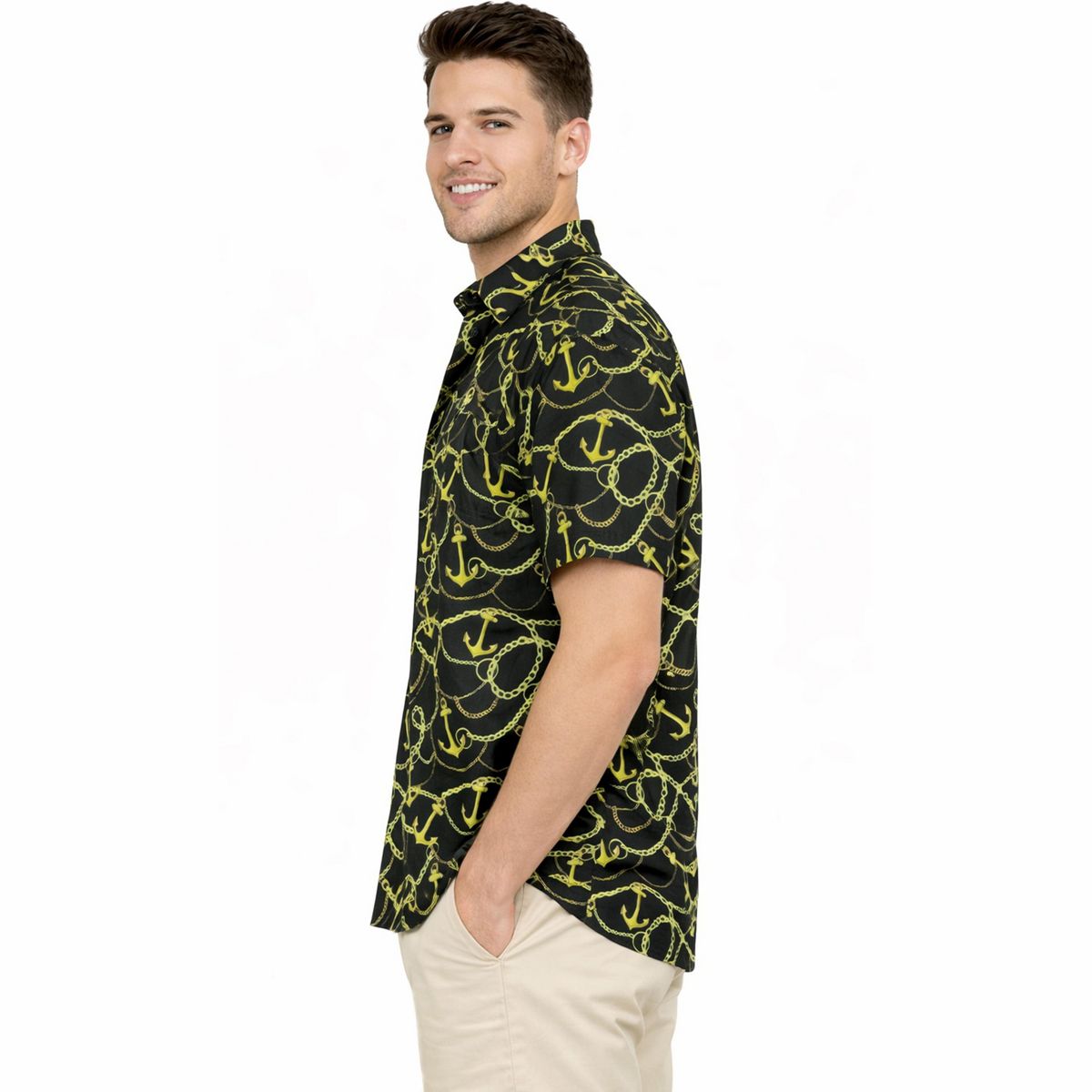 LA LEELA Men's Hawaiian Short Sleeve Button Down Shirt Mens Casual Shirts Holiday Tropical Beach Summer Party Shirts for Men Funny 5XL Black, Anchors - thumbnail 3