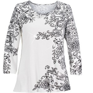 Collections Etc Beautiful Shadow Print Sequin Detailed 3/4 Length Sleeve Top - 1 of 4