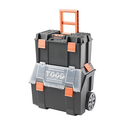 TOOD Detachable Nestable Portable Rolling Deep Tool Box Organizer Storage Bin Set with Retractable Handle and Removable Organization Trays