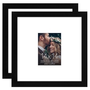 Americanflat 14x14 Wedding Signature Picture Frame - 5x7 Picture Frame with or 14x14 Frame without Mat - Black 2 Pack - 1 of 4