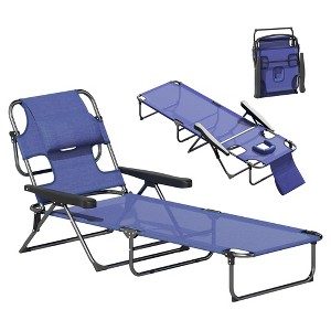 Outsunny 4-level Reclining Back Outdoor Chaise Lounge Chair, Reading Hole Include Tanning Chair - 1 of 4