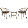 Outdoor Conversation Set, Patio Conversation Sets With 2 Rattan Chairs With Cushion And A Glass Round Table-Cuddlewood - 3 of 4