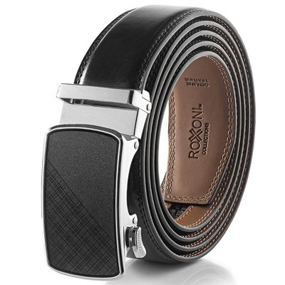 Roxoni Men's Ultra Soft Geniune Leather Rachet Rectangular Prism Dress Belt