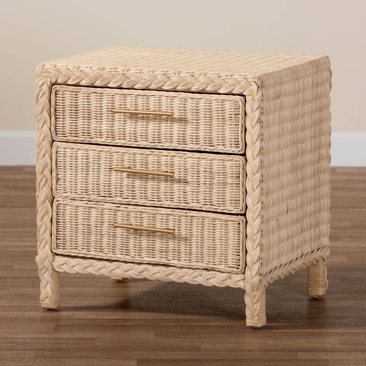 bali & pari Lanica Rattan 3 Drawer Nightstand Pale Brown - thumbnail 6