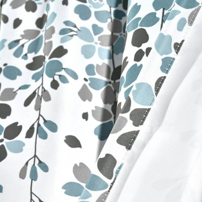 Blue Gray Floral Room Darkening Polyester Curtain Panels, Set of 2