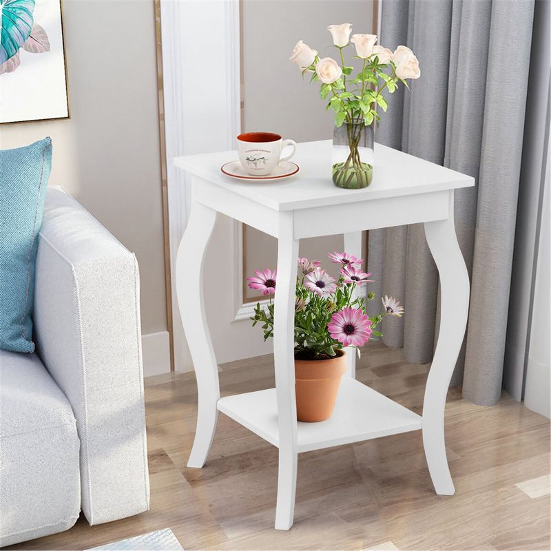 Tangkula 2-Tier Accent Side Table Sofa End Table Nightstand Coffee Table w/ Shelf White, 2 of 11