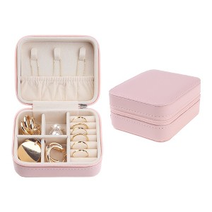 Unique Bargains Small Portable PU Leather Storage Display Holder Travel Jewelry Box for Women's Birthday Gifts - 1 of 4