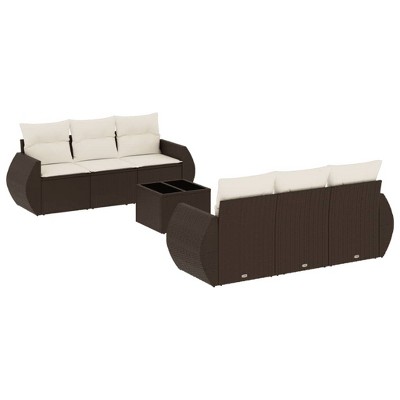 vidaXL 7 Piece Patio Sofa Set with Cushions Brown and Cream Poly Rattan