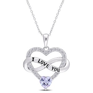 EVERLY JEWELRY | Sterling Silver 2 1/2 CT TGW Light Purple and White Cubic Zirconia Infinity Heart Pendant with Chain, 18 inc - 1 of 4
