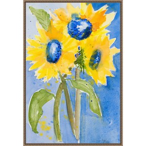 23"x33" Sunflowers by Krinlox Framed Canvas Wall Art Print Bronze - Amanti Art: Modern Botanical Lithograph, Polystyrene Frame - 1 of 4