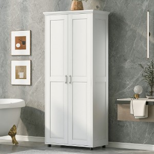 Akoasm 71.25 in. H MDF Double-Door Storage Cabinet with Adjustable Shelves for Bathroom & Office-White - 1 of 4