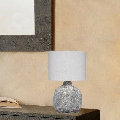 Gray and White Distressed Ceramic Table Lamp with Drum Shade