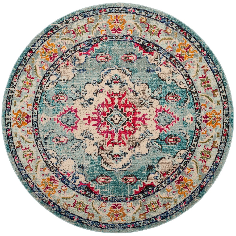 6'7in Medallion Round Area Rug Light Blue/Fuchsia - Safavieh