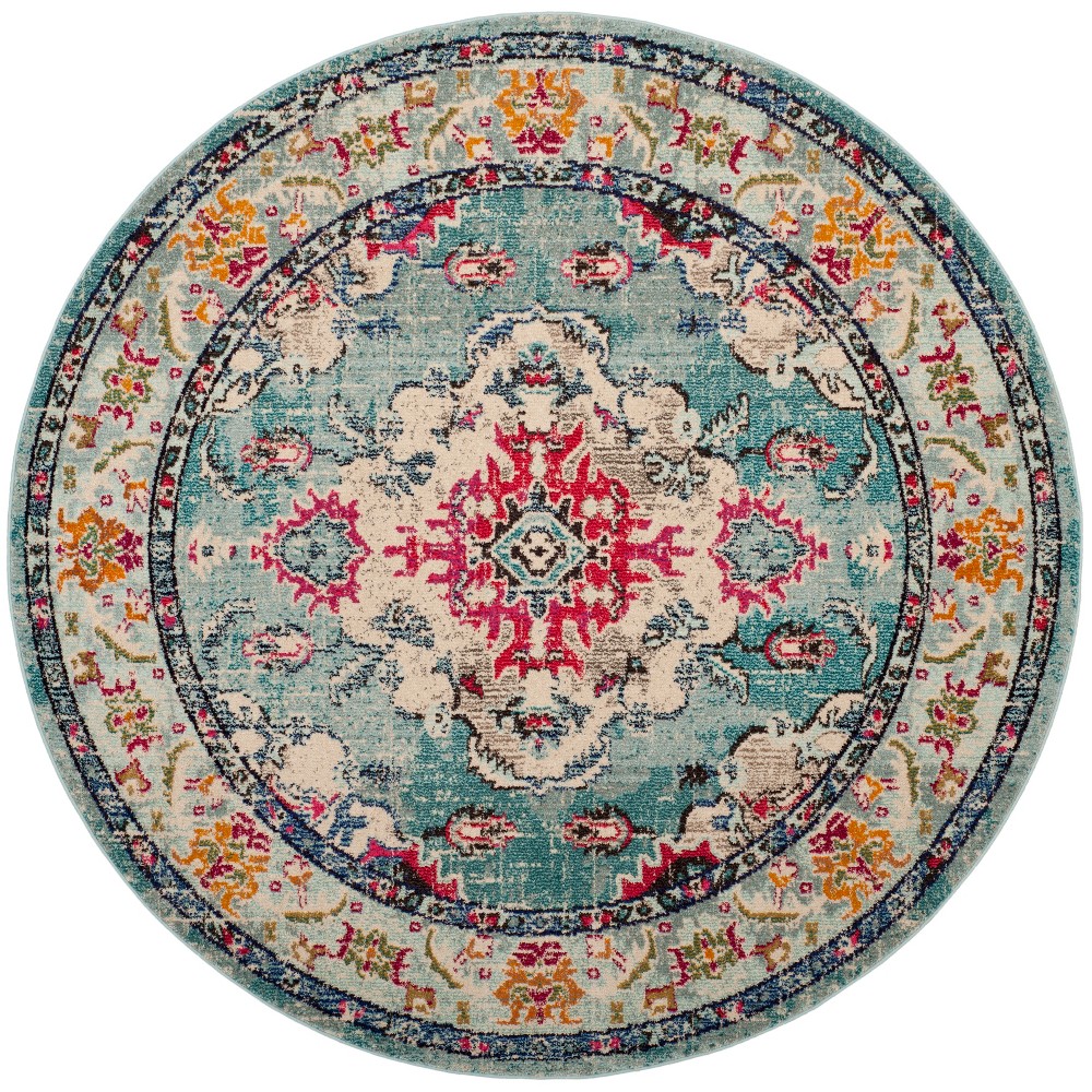 6'7in Medallion Round Area Rug Light Blue/Fuchsia - Safavieh