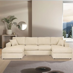 GDFStudio Carrie Modern 120" Corduroy Upholstered U-Shaped Sectional Sofa with 2 Chaise Lounges - 1 of 4
