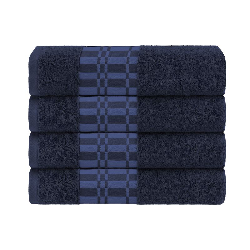 100% Cotton Medium Weight Geometric Border 4 Piece Bath Towel Set by Blue Nile Mills, 1 of 5