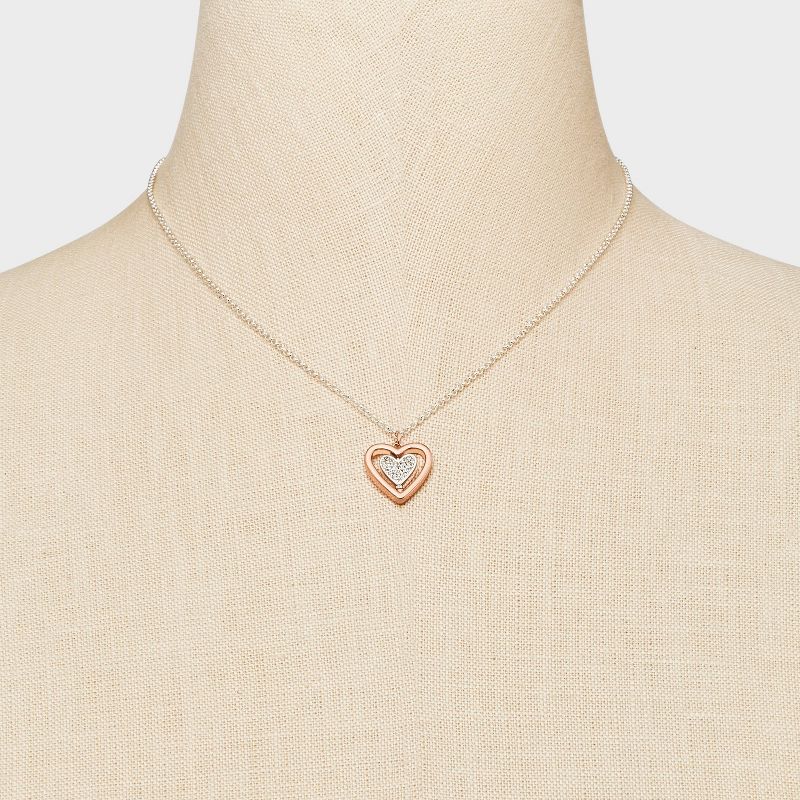 Silver Plated Two Tone &#34;Always in my Heart&#34; Crystal Open Heart Necklace - Silver, 2 of 5