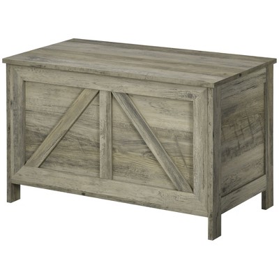 Gray Farmhouse Wooden Storage Chest with Lift Top and Safety Hinge