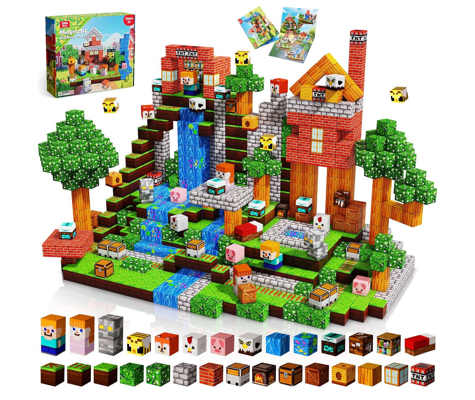 Angel Sar 200PCS Magnetic Blocks, Forest Magnetic Building Blocks, Strong Magnets STEM Learning Toys for Kids 3+, Christmas Birthday Gifts