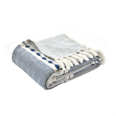50"x60" Herringbone Striped Yarn Dyed Cotton Woven Throw Blanket with Tassels - Lush Décor