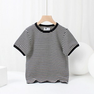 MyKids-Usa Baby Striped Pattern Crewneck Short Sleeve Cotton T-Shirt - 1 of 4