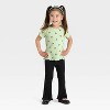 Toddler Girls' Black Bow Ribbed Short Sleeve T-Shirt - Cat & Jack™ Light Sage 18M - 3 of 3