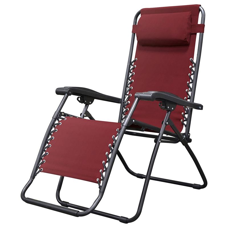 Caravan Sports Zero Gravity Outdoor Portable Folding Camping Lawn Deck Patio Pool Recliner Lounge Chair for Adults, Adjustable Headrest, Burgundy, 1 of 7
