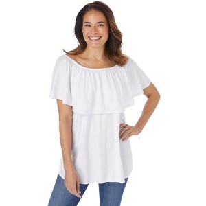 Woman Within Plus Size Off Shoulder Ruffle Tee - 1 of 4