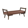 MOEPISY Mid Century Bench with Walnut Wood Leg, Channeled Upholstered Footrest Stool, PU Cognac, Light Brown - 4 of 4