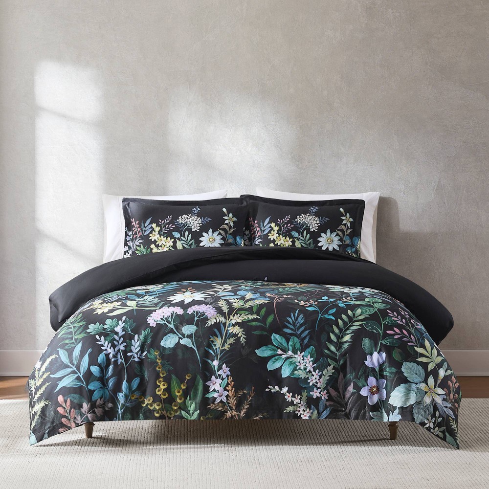 Lush Décor King Fantasy Floral Cotton Duvet Cover Black