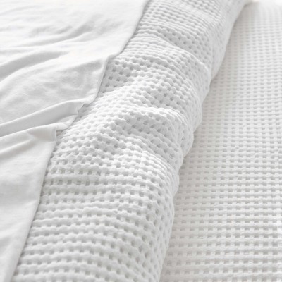 Bright White Cotton Waffle Weave Duvet Set with Shams