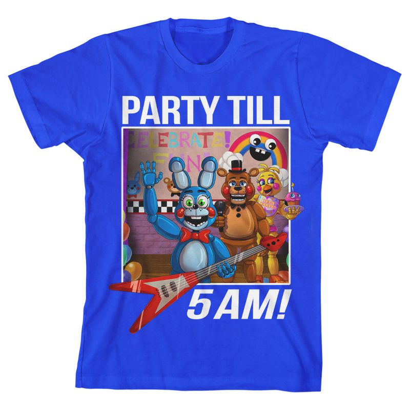 Five Nights at Freddy's Party Till 5 AM Boy's Royal Blue T-shirt, 1 of 4