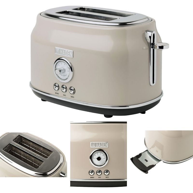 Haden Retro Style Stainless Steel Dorset Toaster, Electric Kettle, 12 Cup Coffee Maker, and 0.7 Cubic Foot Microwave Appliance Set, Putty Beige, 2 of 7