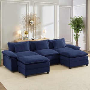 Mjkone 118''U-Shaped Modular Sectional Sofa,Chenille 5-Seat Cloud Sleeper Deep Seat Couch with Ottomans and Thickened Cushion - 1 of 4