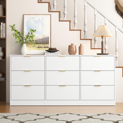YONWAY 6-Drawer Dresser Bedroom Storage Organizer Furniture, Wide Chest of Drawer with Gold Handle for Closet,Hallway