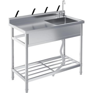 Stainless Steel Utility Sink, 28" Free Standing Indoor Outdoor Single Bowl Kitchen Laundry Sink with Cold and Hot Water Pipe - 1 of 4