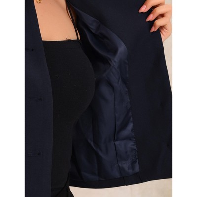 Allegra K Women's Collarless 3/4 Sleeve Lightweight Pockets Button Down Work Suit Blazer Dark Blue X-Large — фото 5