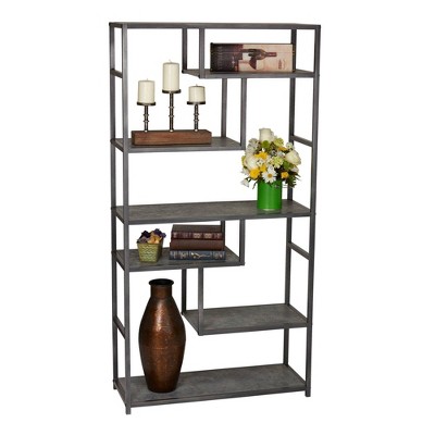 Slate Gray 65" Industrial Metal and Laminate Bookshelf
