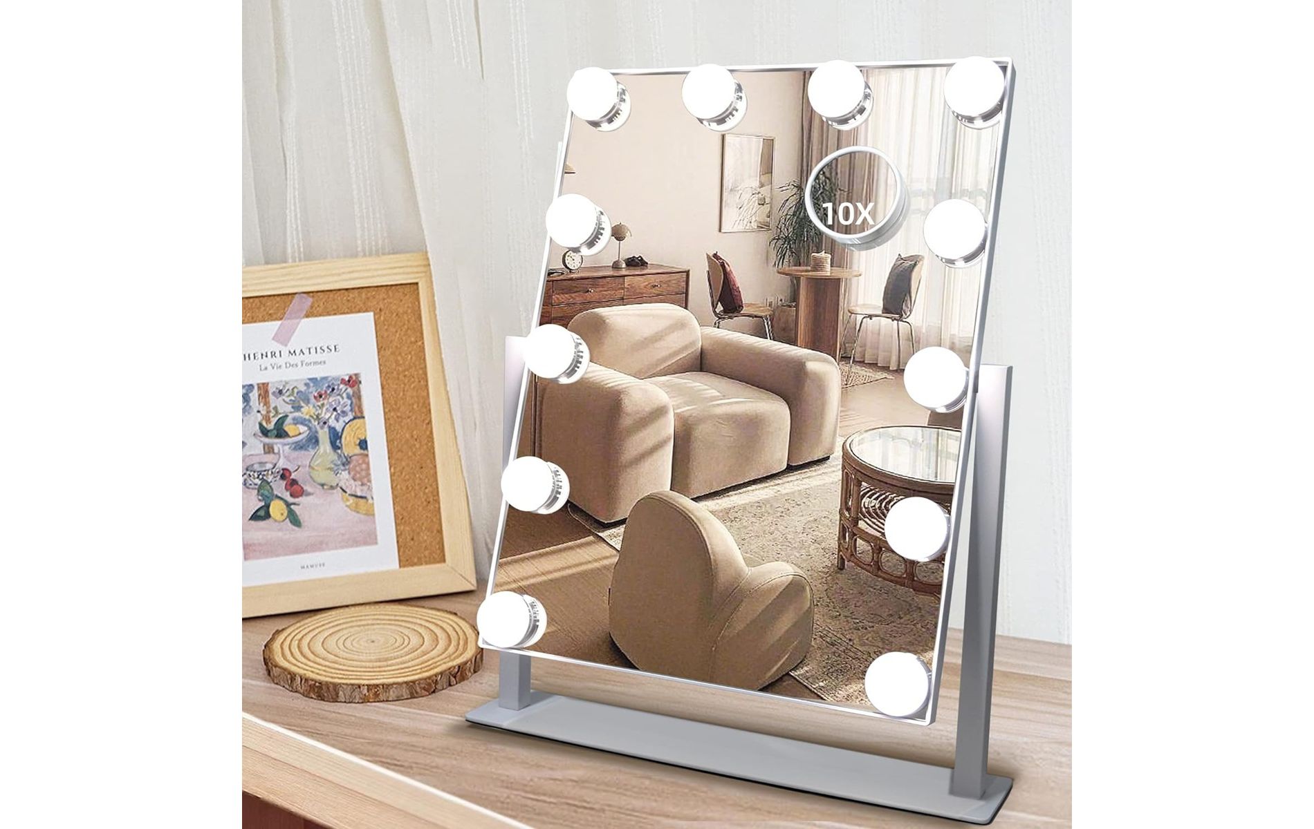Slimoon Hollywood Vanity Mirror with 12 LED Dimmable Lights in White