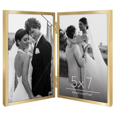 Americanflat Hinged Picture Frame with Shatter-Resistant Glass - Metal Picture Frame Displays Two Photos