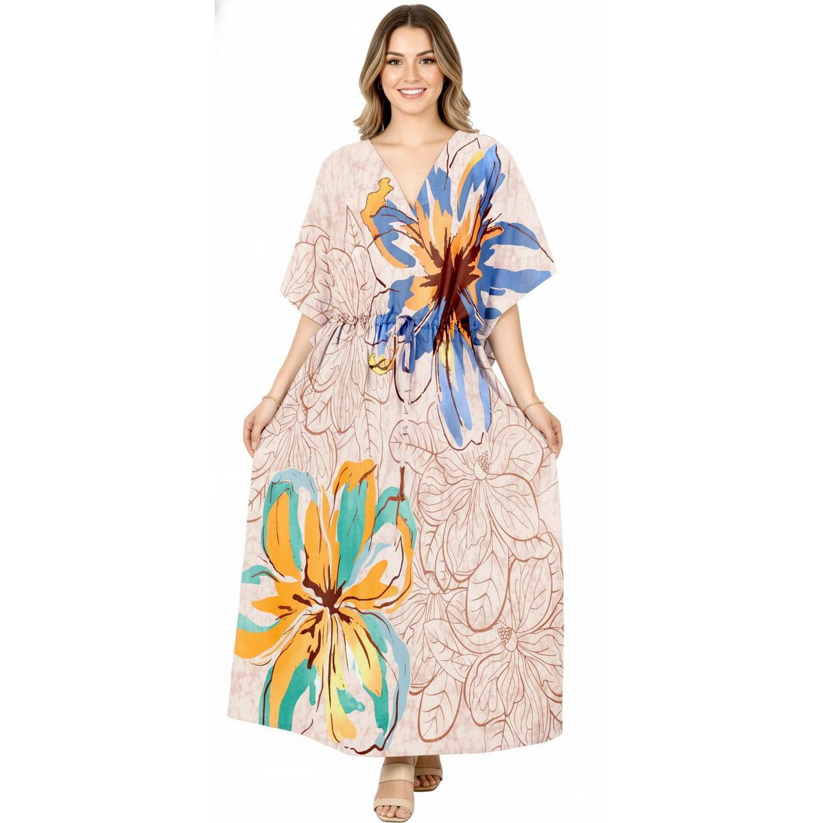 HAPPY BAY Women's Summer Vacation Loungewear Casual Long Kaftan Beach Cover Up Dress Maxi Dresses Caftans for Women One Size Multi Floral - thumbnail 4