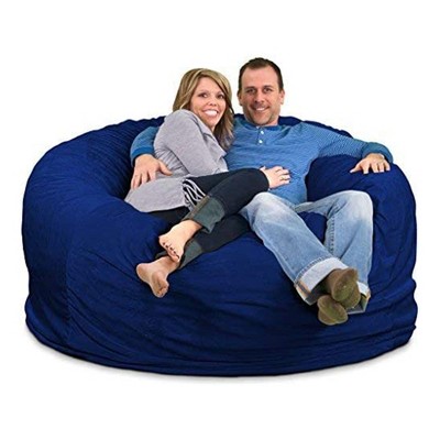 Ultimate Sack 6 Foot Memory Foam Filled Machine Washable Suede Covered Bean Bag Chair w/Zipper, Double Stitching, & Durable Inner Liner, Electric Blue