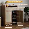 Shoe Storage Cabinet, Shoe Cabinet with Doors and Drawer, 41 in Tall Rattan Shoe Cabinet - 3 of 4
