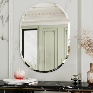 Oval Frameless Bathroom Mirror with Beveled Edge, Decorative Wall Mirror for Vanity and Bathroom - 1 of 4