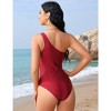 Womens One Piece Swimsuits One Shoulder Bodycon Stretchy Plain Back Basic Swimwear Cheeky One Piece Wine Swimsuits - 2 of 4