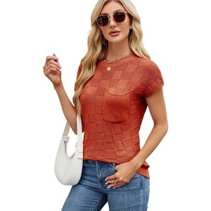 Womens Summer Tops Casual Crewneck Knit Short Sleeve Sweater Loose Fit Lightweight Shirts - 1 of 4