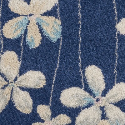 Handmade Navy Floral Viscose Round Area Rug, 63" Diameter