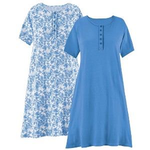 Collections Etc 2-Pack Pretty Paisley Print Short-Sleeve Henley Gown - 1 of 4