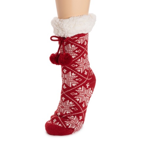 Muk Luks Women's Tall Cabin Socks, Licorice Snowflake, L/xl (8-10) : Target