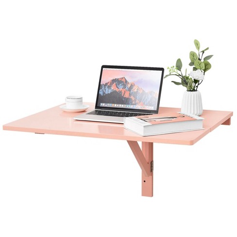 Costway Wall Mounted Drop Leaf Table Floating Folding Desk Space Saver Pink Target - White Wall Mounted Floating Folding Computer Desk